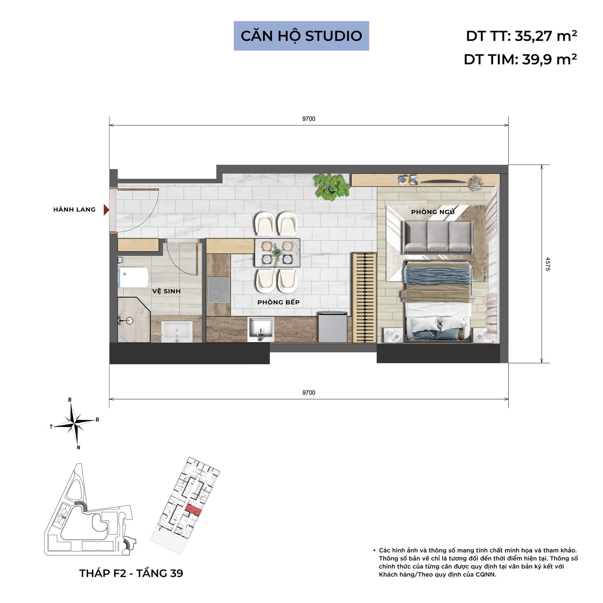 thiết kế căn hộ studio dự án Taseco Mê Linh
